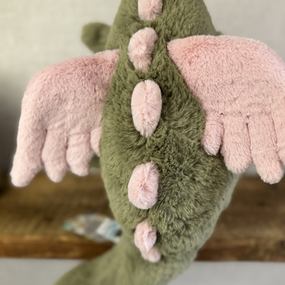 Jellycat Malachy Dragon - Green / Pink Plush Large Jellycat Dragon NWOT 18"