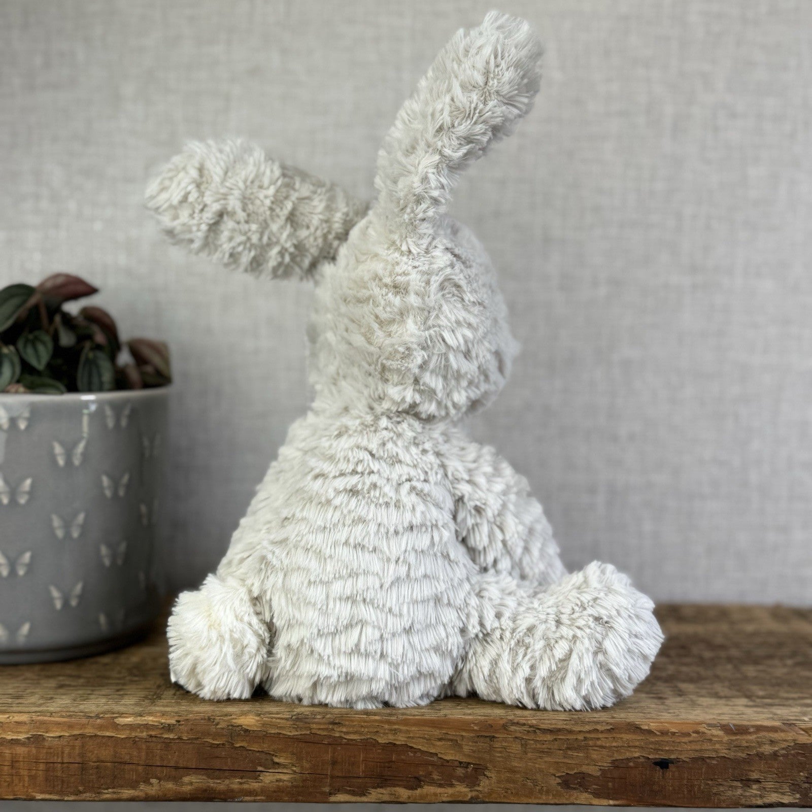 Jellycat Medium Fuddlewuddle Grey Bunny Rabbit - Texture Sitting Bunny 9” Rare