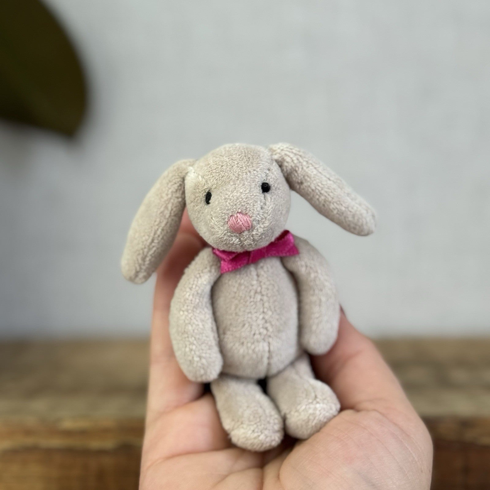 Jellycat Tiny Beige Bunny Pink Bow - Miniature Vintage Beige Bunny Rabbit 3.5"