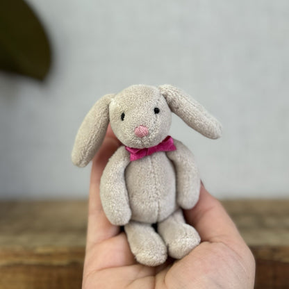 Jellycat Tiny Beige Bunny Pink Bow - Miniature Vintage Beige Bunny Rabbit 3.5"