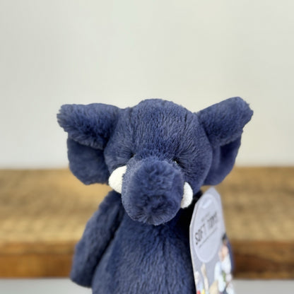 Jellycat Small Bashful Navy Elephant - Small Dark Blue Retired Elephant 8"