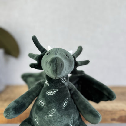 Jellycat Forest Dragon - Green Velour Soft Detailed Beanie Dragon Rare 10”