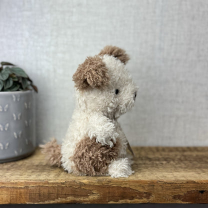 Jellycat Little Pup - Beige & Tan Small Curly Fur Puppy Beanie Toy Dog 7" (#2)