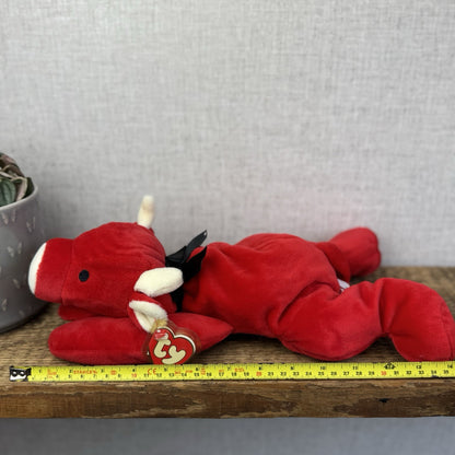 TY Pillow Pals Collection 1997 - Red Floppy Cow Pillow Plush Collectible 14"