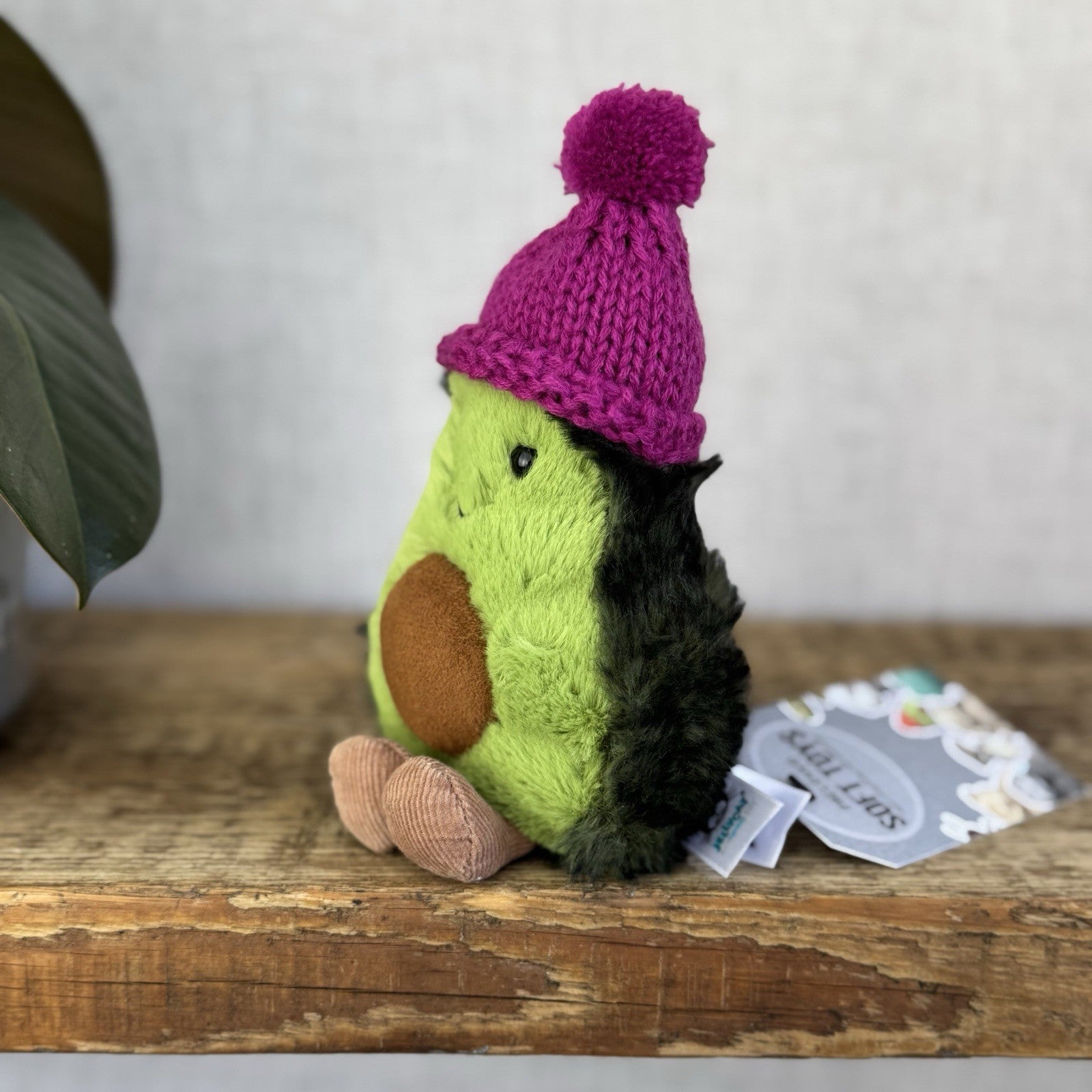 Jellycat Fuscia Cozi Amuseable Avocado - Soft Avocado With Purple Beanie Hat 6"