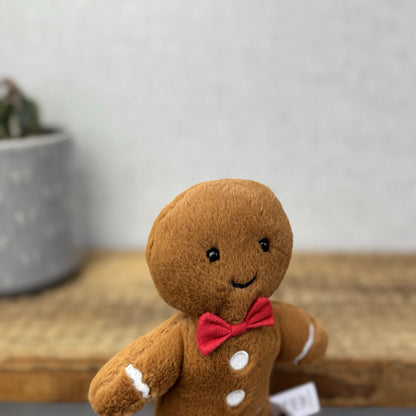 Jellycat Small Jolly Gingerbread Fred - Older Style Red Bow Gingerbread Plush 9"