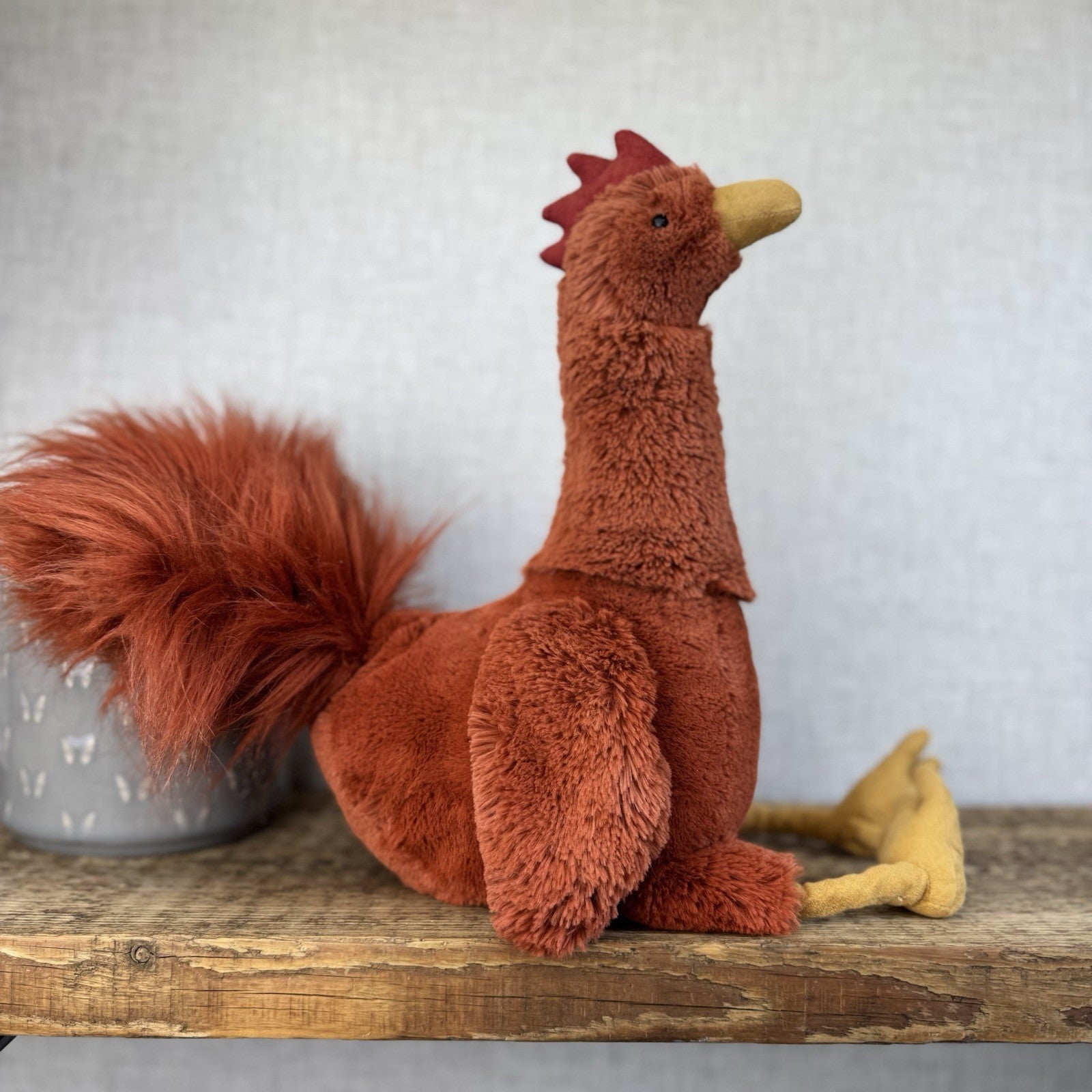 Jellycat Robbie Rooster - Red Fluffy Rooster Plush Beanie Soft Toy Chicken 12"
