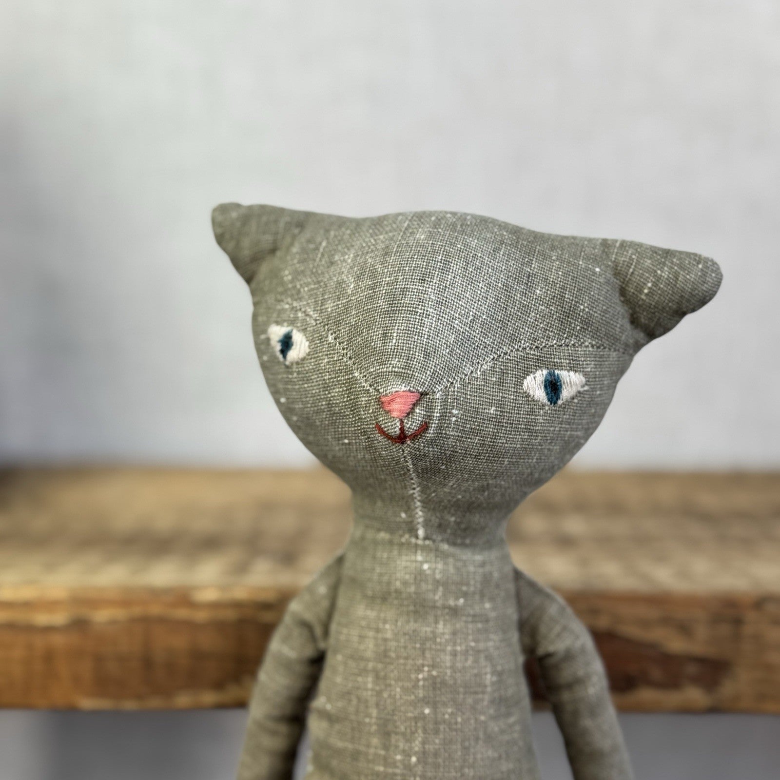 Maileg Medium Cat - Grey Retired Cat With Christmas Knitted Clothing - Rare 14"