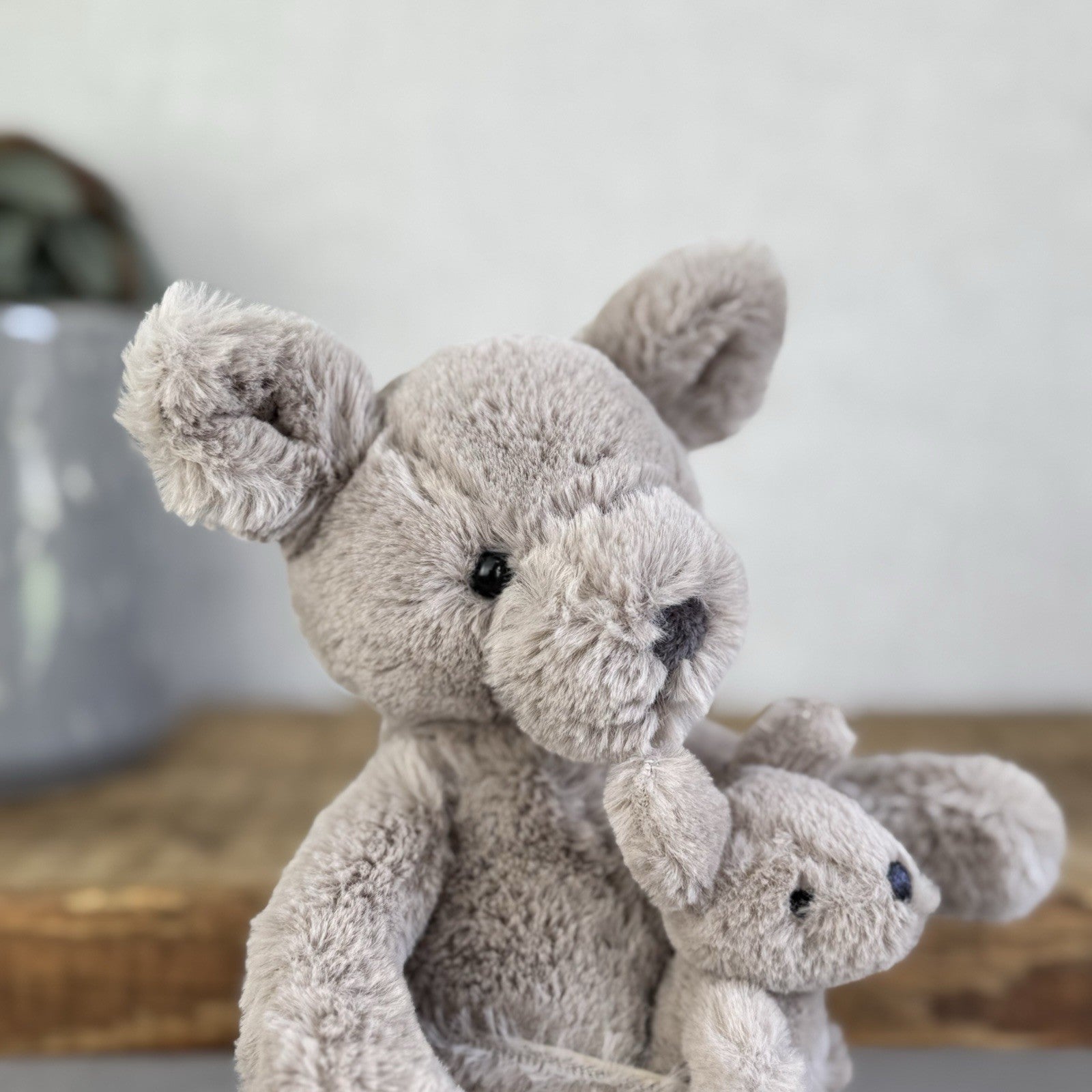Jellycat Small Kara Kangaroo - Small Grey Kangeroo & Baby Joey 9" Rare