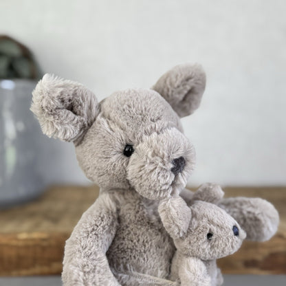 Jellycat Small Kara Kangaroo - Small Grey Kangeroo & Baby Joey 9" Rare