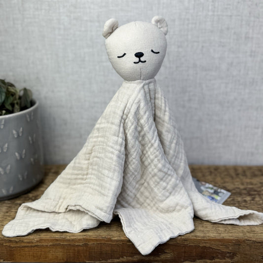 H&M Neutral Bear Home Cotton Muslin Comfort Blanket Neutral Soother NWOT 