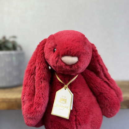 Jellycat Original Bashful Luxe Bunny Scarlett - Red Fluffy Bunny White Tail NWT