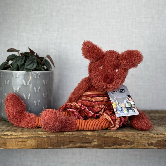 Moulin Rory Blanket Dog Red - Fluffy Red Dog Long Limbs Red Striped Pants 16”
