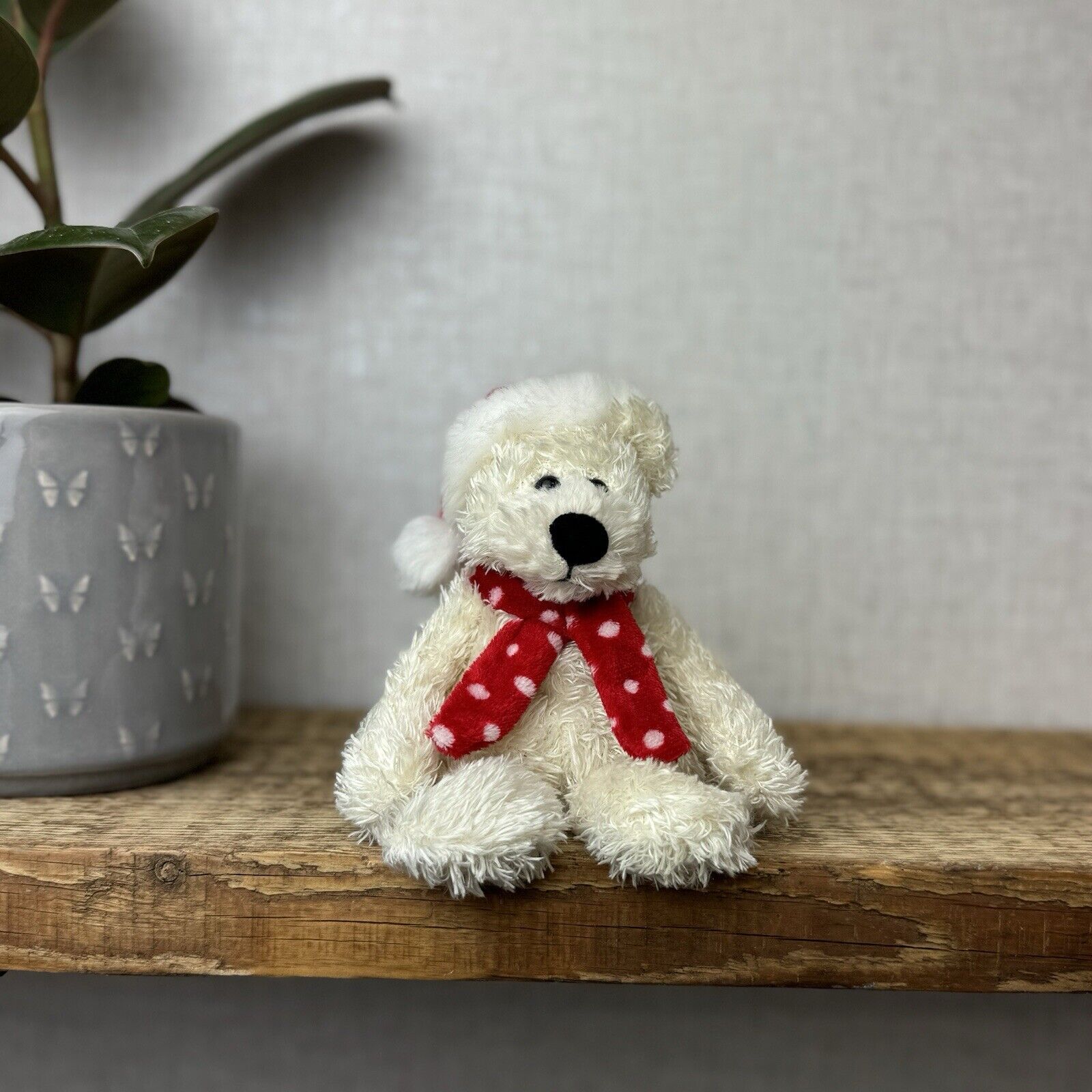 Jellycat Jingly Polar Bear Tot - White Polar Bear Tot In Christmas Hat/scarf 7”