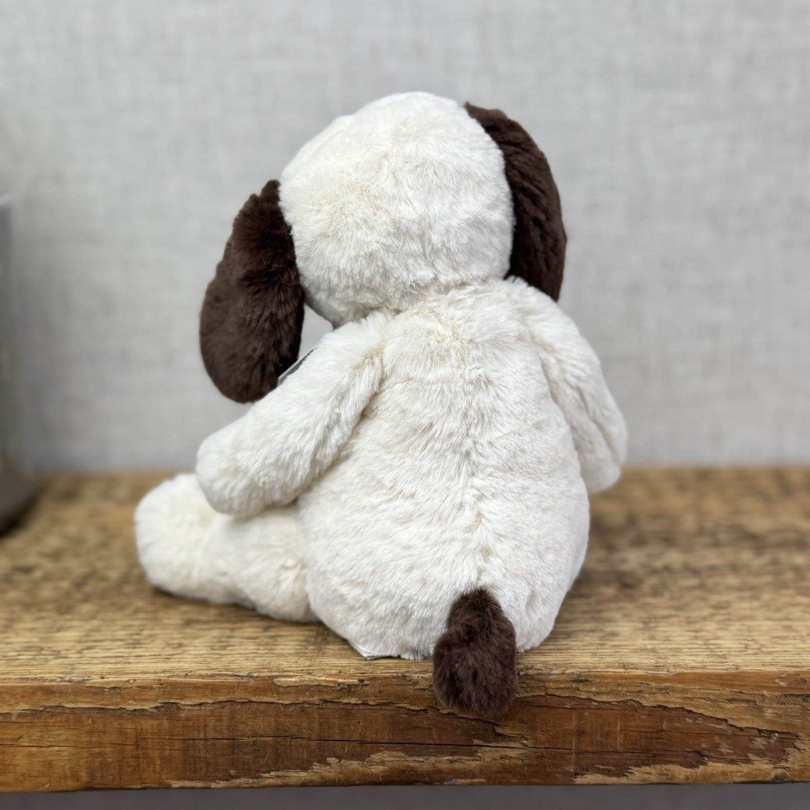 Jellycat Small Puffles Dog -Super Soft White & Brown Retired Puppy Beanie 8”