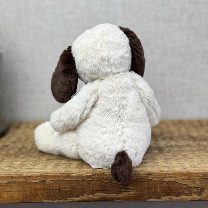 Jellycat Small Puffles Dog -Super Soft White & Brown Retired Puppy Beanie 8”