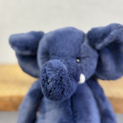 Jellycat Medium Bashful Navy Blue Elephant - Medium Blue With Tusks 12” BNWT