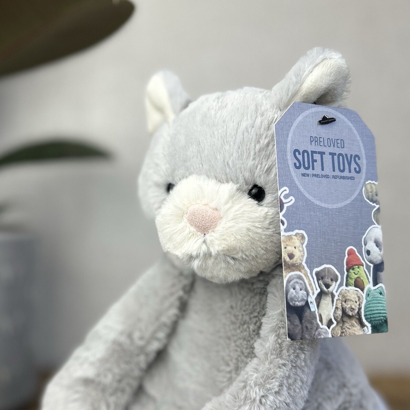 Jellycat Soppy Kitten - Small Grey Beanie Cat Retired - Sitting Cat 7"
