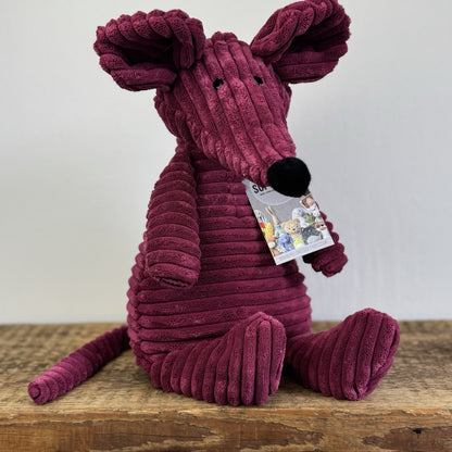Jellycat Medium Cordy Roy Mouse - Burgundy Cord Mouse Soft Toy 16"