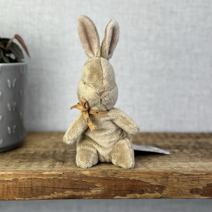 Maileg My First Bunny Ochre - Mini Brown Beanbag Bunny Rabbit Yellow Bow 8"