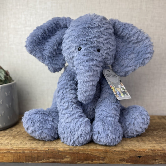 Jellycat Large Fuddlewuddle Elephant Blue - Blue Sitting Elephant Retired 12"
