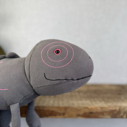 Jellycat Zaggy Chameleon - Green Chameleon Soft Toy Beanie Large Grey/Pink 19”