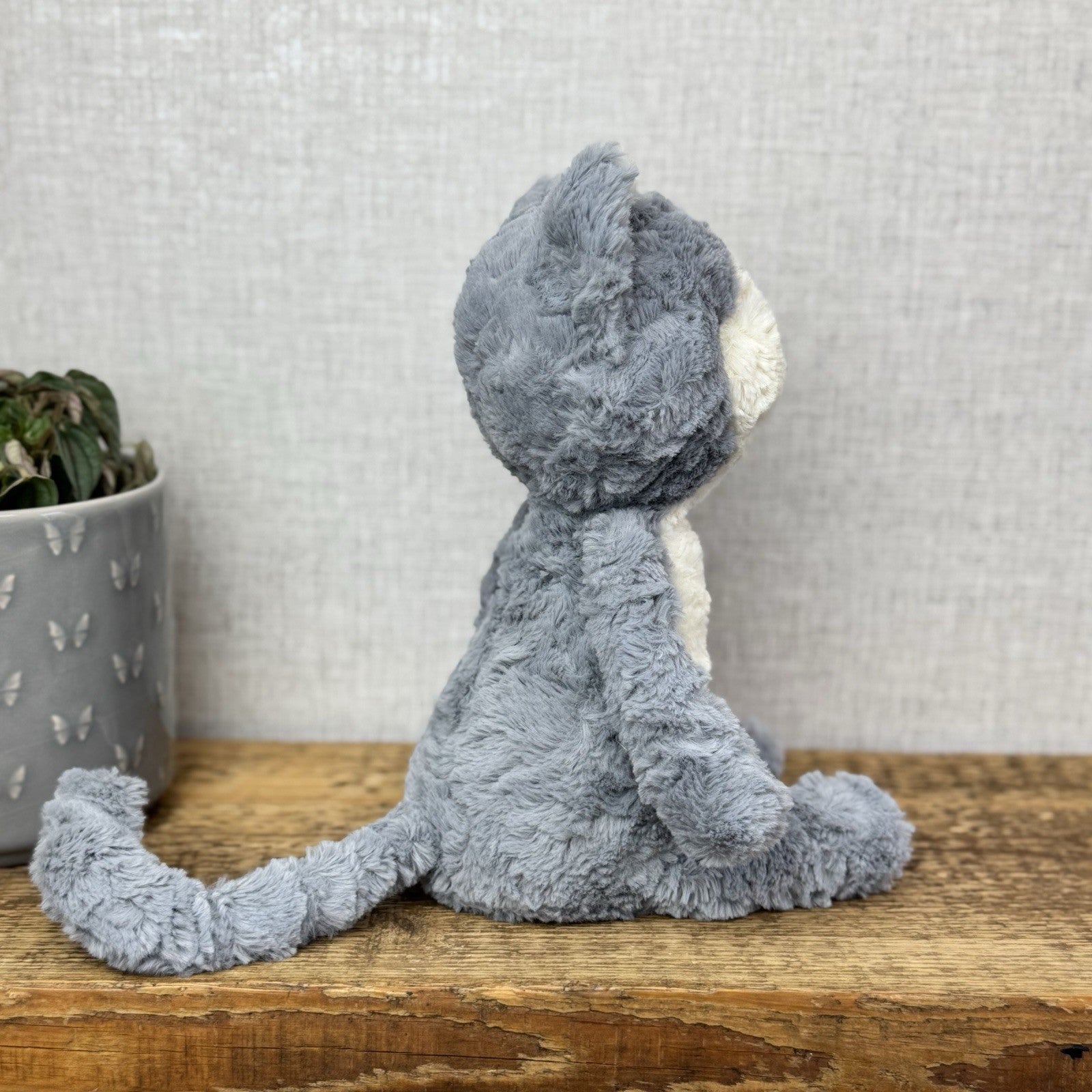 Jellycat Tuffet Cat - Medium Grey Kitten Kitty Beanie Plush Textured Retired 12"