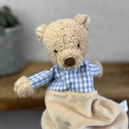Jellycat Thomas Bear Comfort Blanket Soother - Bear Checked Shirt Soft Toy NWOT