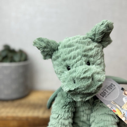 Jellycat Fuddlewuddle Dragon - Green/sage Dragon Textured Beanie Soft Toy 9"