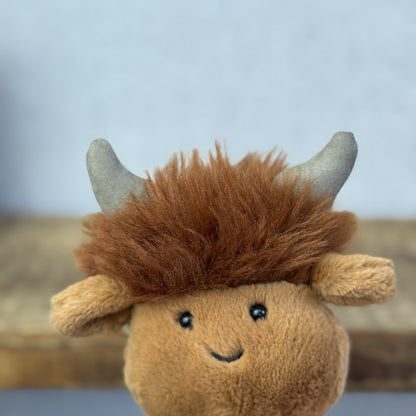Jellycat Amuseabean Highland Cow  - Small Brown Beanie Cow Soft Toy Retired 5”