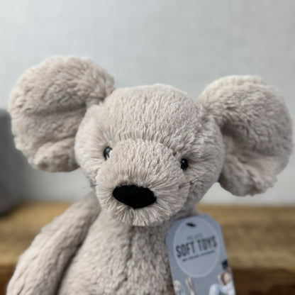 Jellycat Medium Bashful Mouse With Whiskers - Retired Grey Sitting Mouse 12"