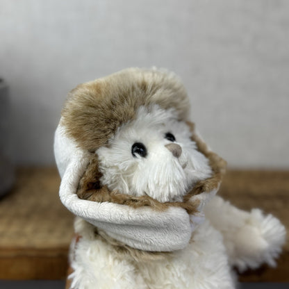 Bukowski Bear In Winter Hat White Bear Brown Fur Hat Winter White Bear Beanie 8"