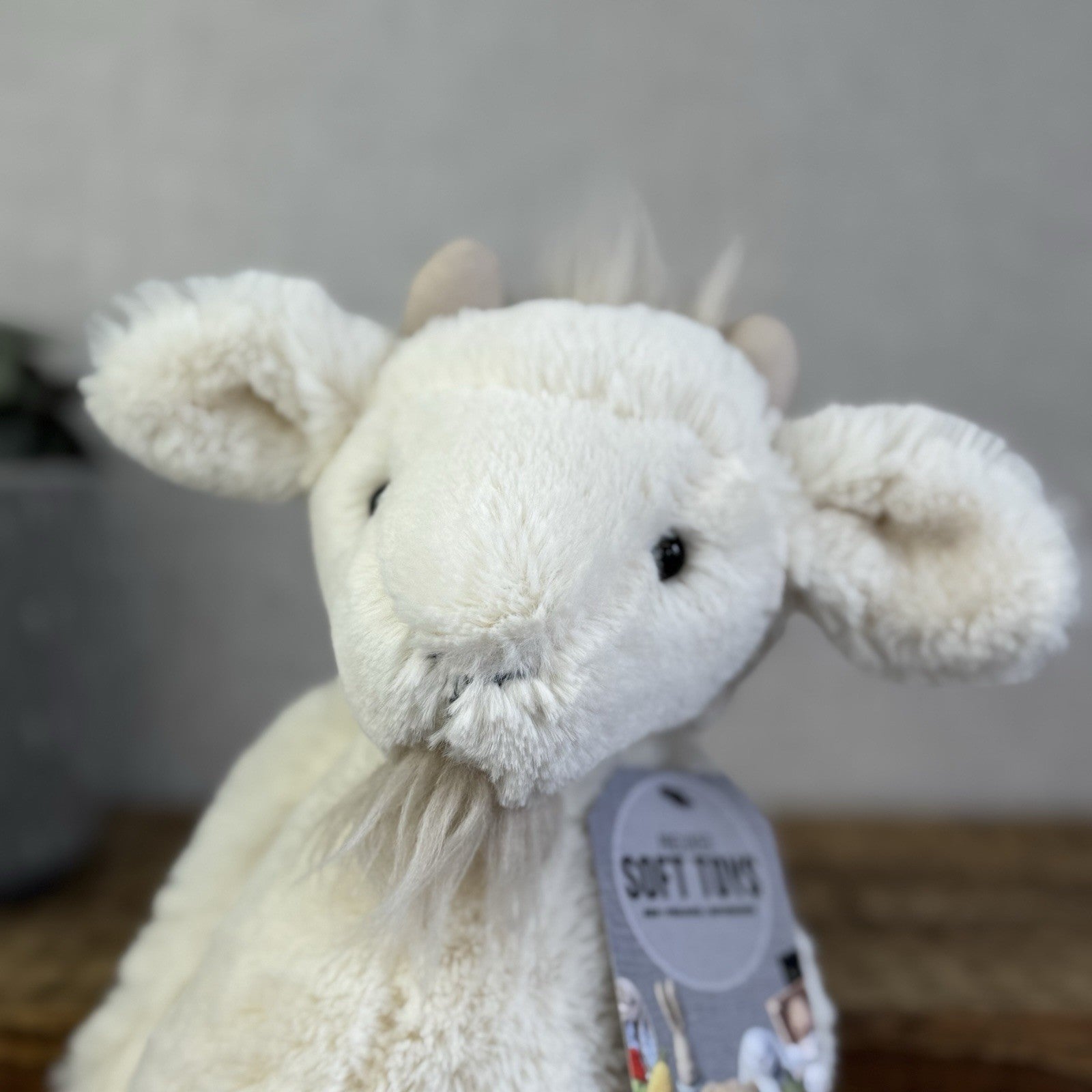 Jellycat Medium Bashful Billy Goat Billie Goat White Beanie Bearded Soft Toy 12"