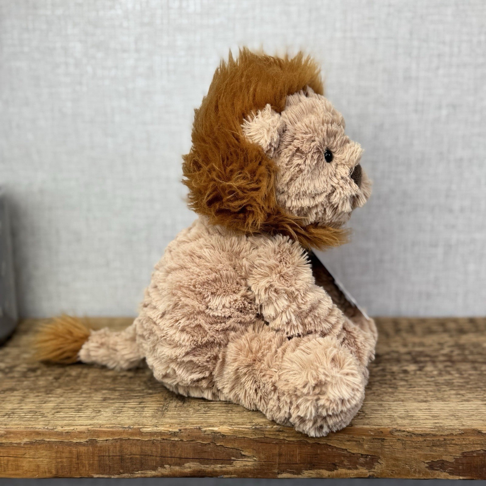 Jellycat Medium Fuddlewuddle Lion - Textured Sitting Lion Beanie Soft Toy 9”