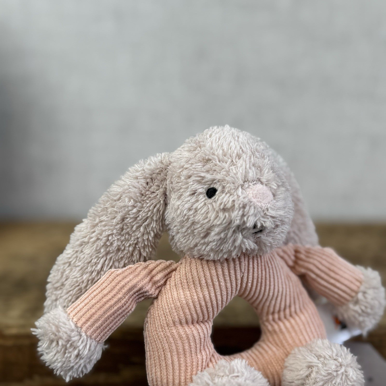 Jellycat Baby Jumble Bunny Grabber - Rattle Ring Pink Bunny Soft Toy Sensory