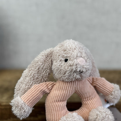 Jellycat Baby Jumble Bunny Grabber - Rattle Ring Pink Bunny Soft Toy Sensory