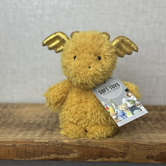 Jellycat Little Dragon - Fluffy Light Gold Dragon Beanie Plush Curly Hair 7”