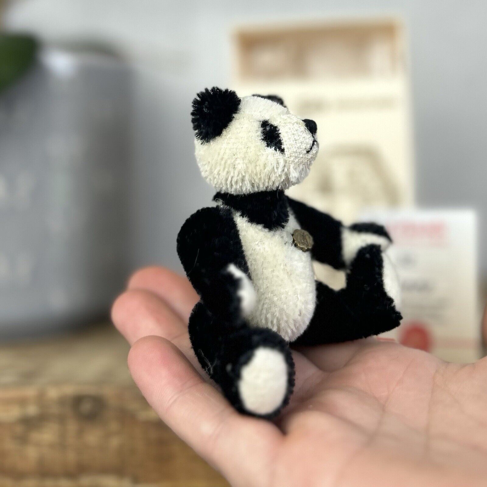 Teddy Hermann Miniature Panda - Tiny jointed Panda Bear Artist Bear With Box 9cm