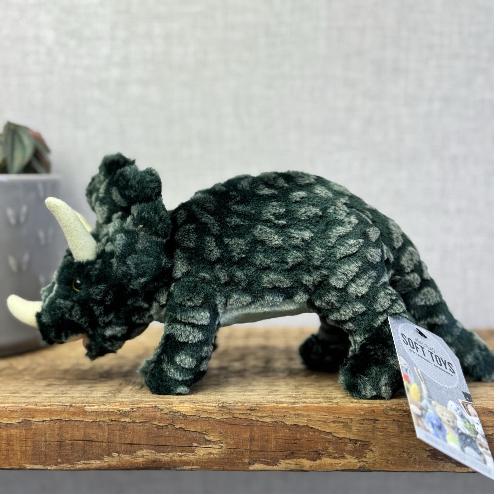 Russ Berrie Triceratops Green Textured Standing Dinosaur Soft Toy Beanie 9”