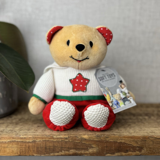 Eden Thermal Waffle Weave Red Polka Dot Star Plush Bear Green White Vintage 10”