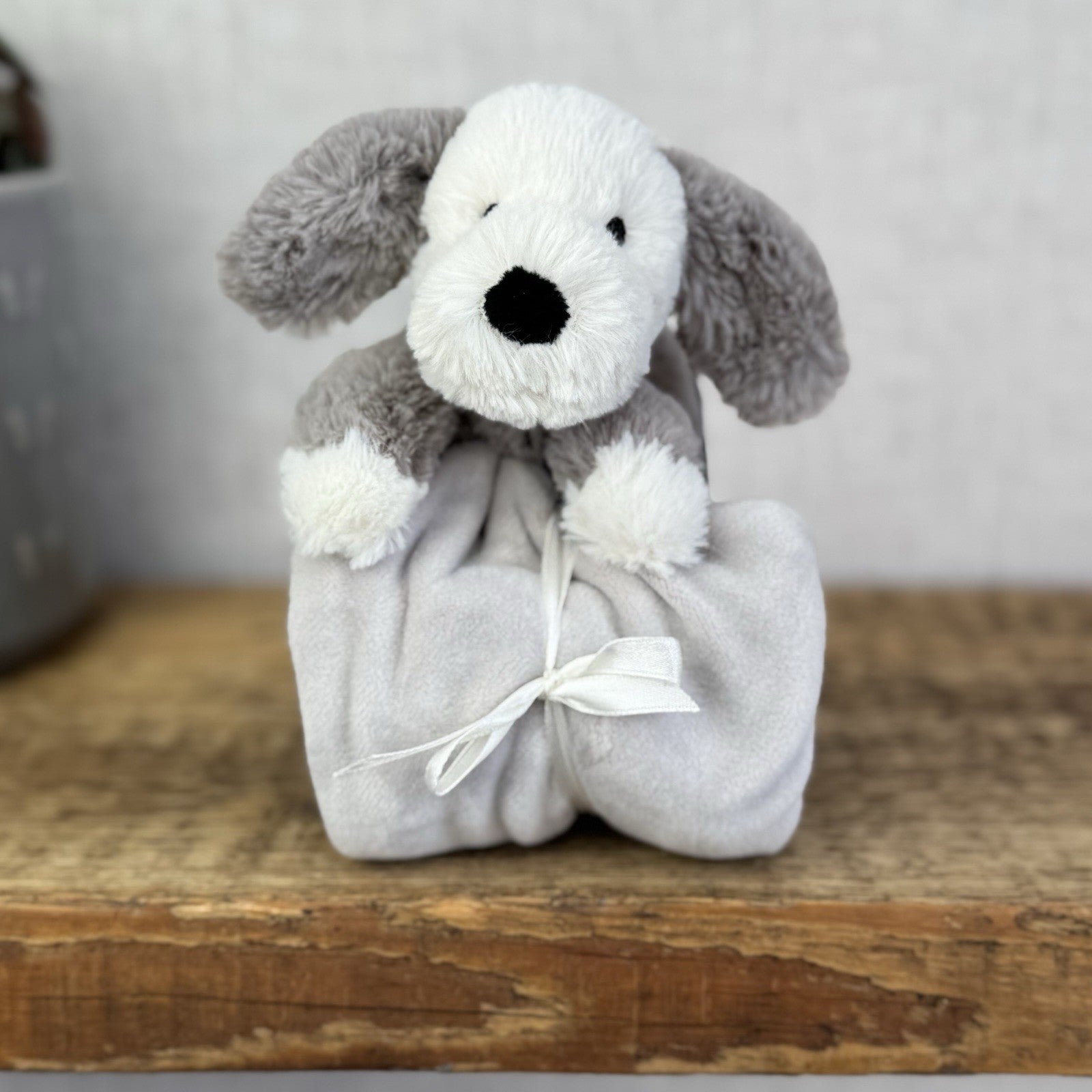 Jellycat Shooshu Puppy Soother Comfort Blanket Grey Retired Rare (Smudge Puppy)