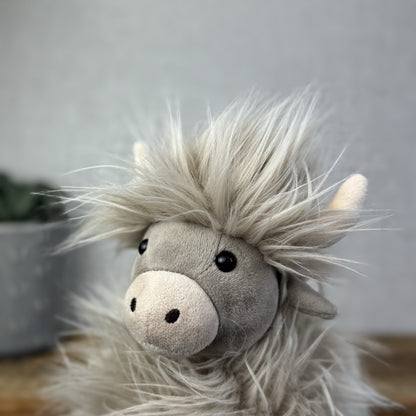 Jellycat Gamboldown Cow Grey/beige Fluffy Beanie Cow Small Retired 8”