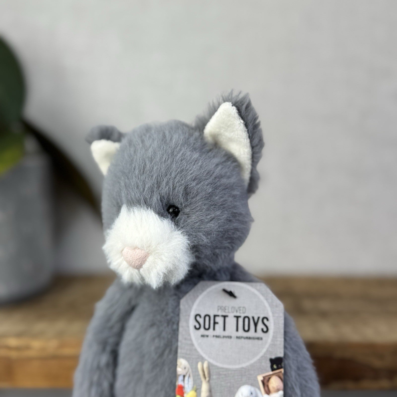 Jellycat Sweetie Kitten - Small Fluffy Light Grey Beanie Kitten White Face Rare