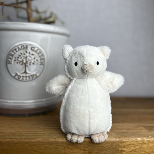 Jellycat Bashful Snowy Owl Rattle - Small Bashful White Owl Rattle - 6” Beanie