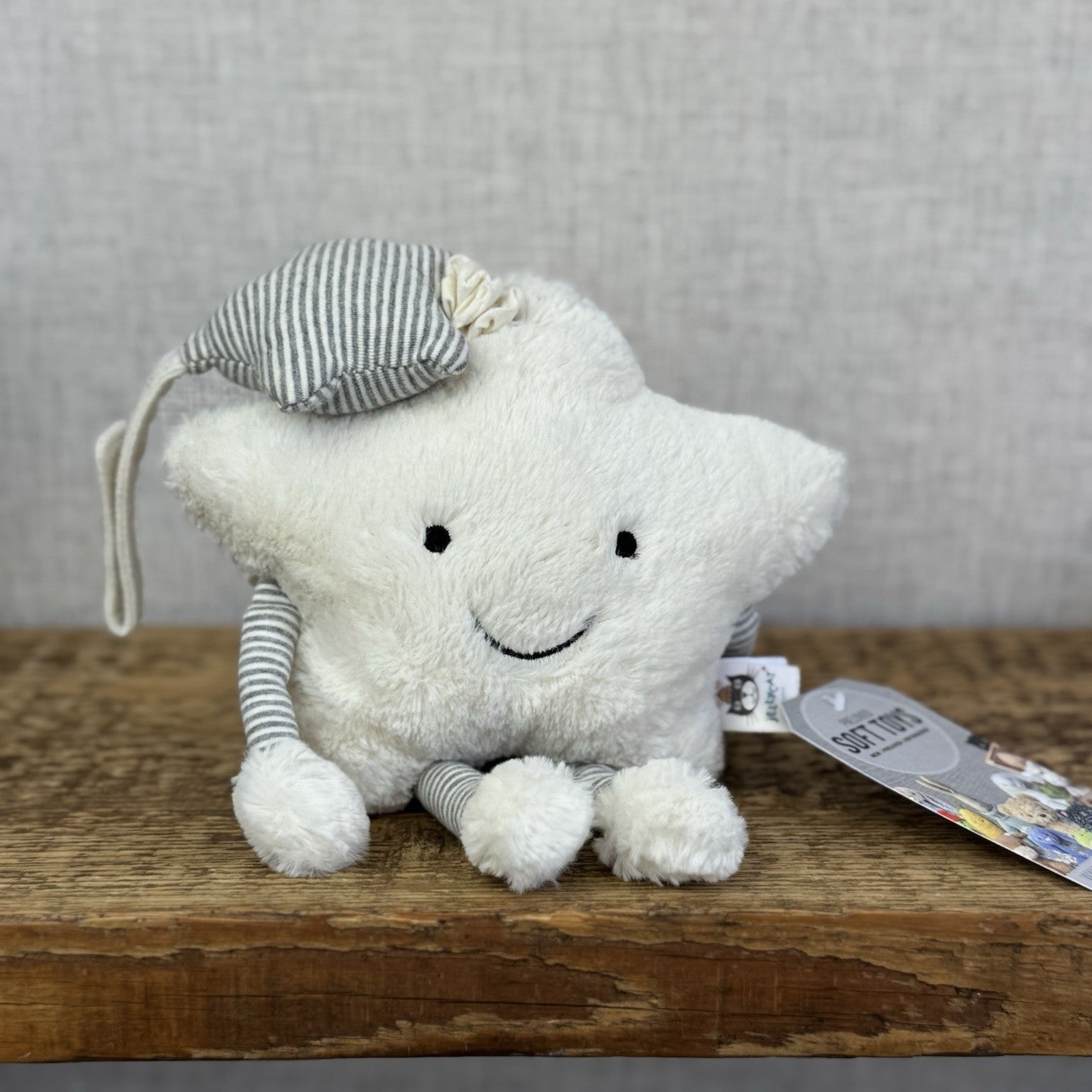 Jellycat Little Star Musical Pull - White/Grey Striped Neutral Music Toy 