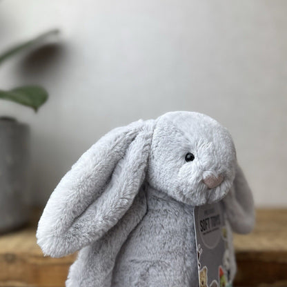 Jellycat Small Bashful Bunny Grey - Small Bunny White Tail Beanie NWOT 8”