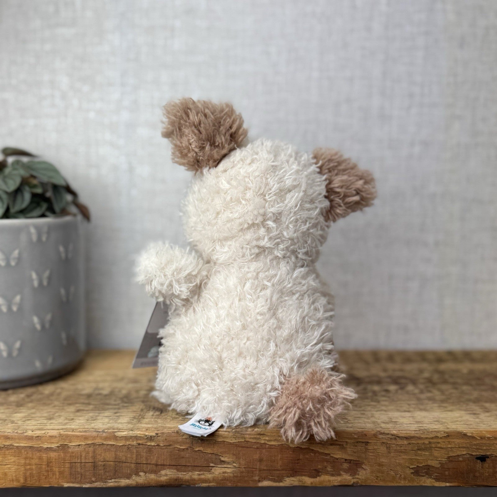 Jellycat Little Pup - Beige & Tan Small Curly Fur Puppy Beanie Toy Dog 7" (#2)