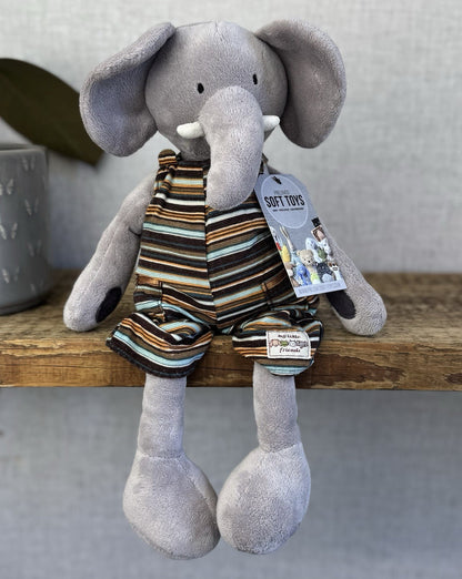 Jellycat My Little Friends Elephant - Striped Dungarees Soft Grey Retired Range