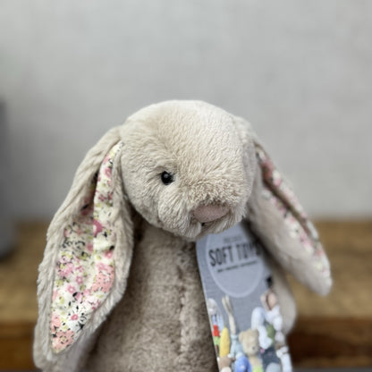 Jellycat Small Bea Beige Blossom Bashful Bunny - Floral Feet/Ear Brown Rabbit 8”