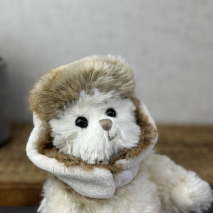 Bukowski Bear In Winter Hat White Bear Brown Fur Hat Winter White Bear Beanie 8"